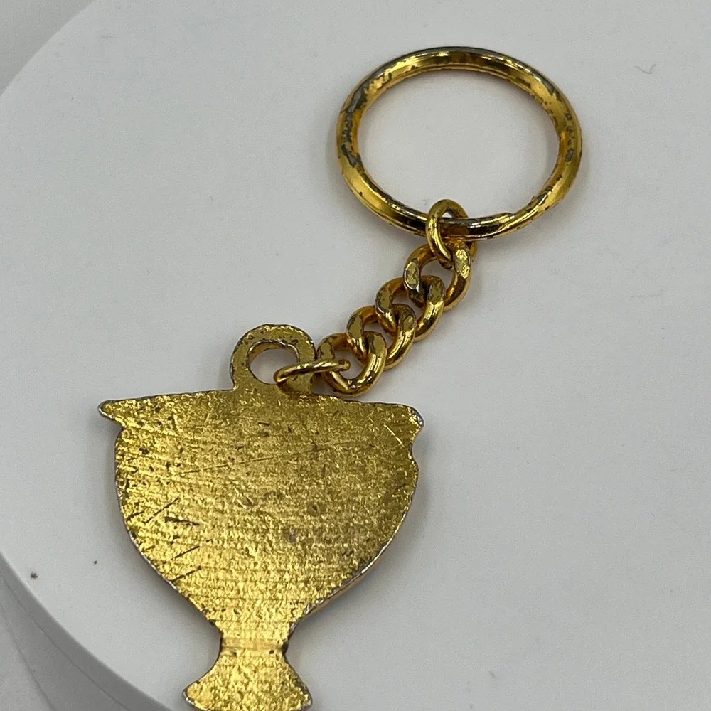 VTG Jerusalem‎ Menorah Keychain Red Enamel Gold Tone Judaica Souvenir Key Ring